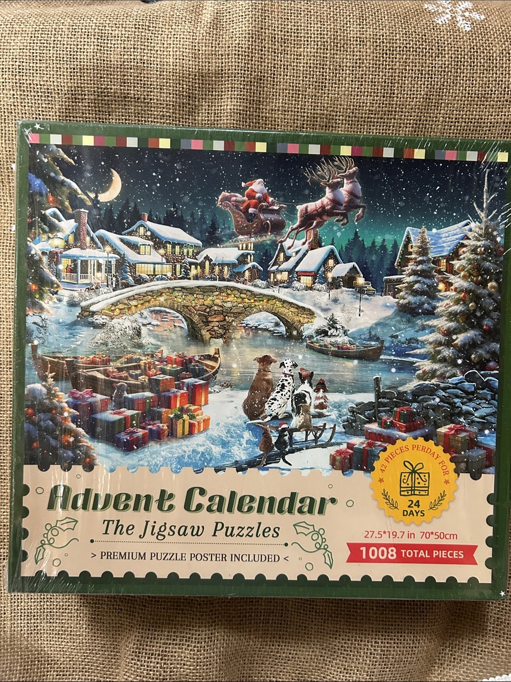 Advent Calendar Jigsaw Puzzle - Holiday Village Scene (Green)
